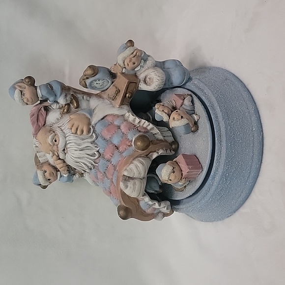 The Cutest Vintage Ceramic Santa And Elves Christmas Music Box Blue White 8x8x10
